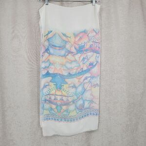 IFASMA Greek Scarf Pastel Abstract Dolphins Vintage
